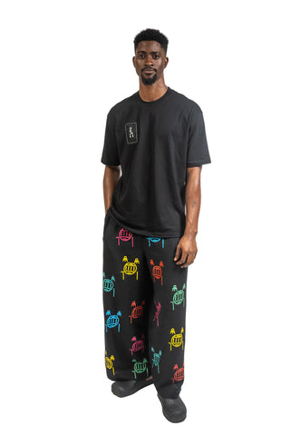 ABUO Screen Print Linen Trousers in Black