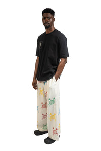ABUO Screen Print Linen Trousers in White