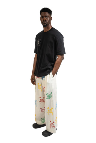 ABUO Screen Print Linen Trousers in White