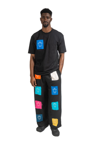 Linen Monogram Patchwork Trousers in Black