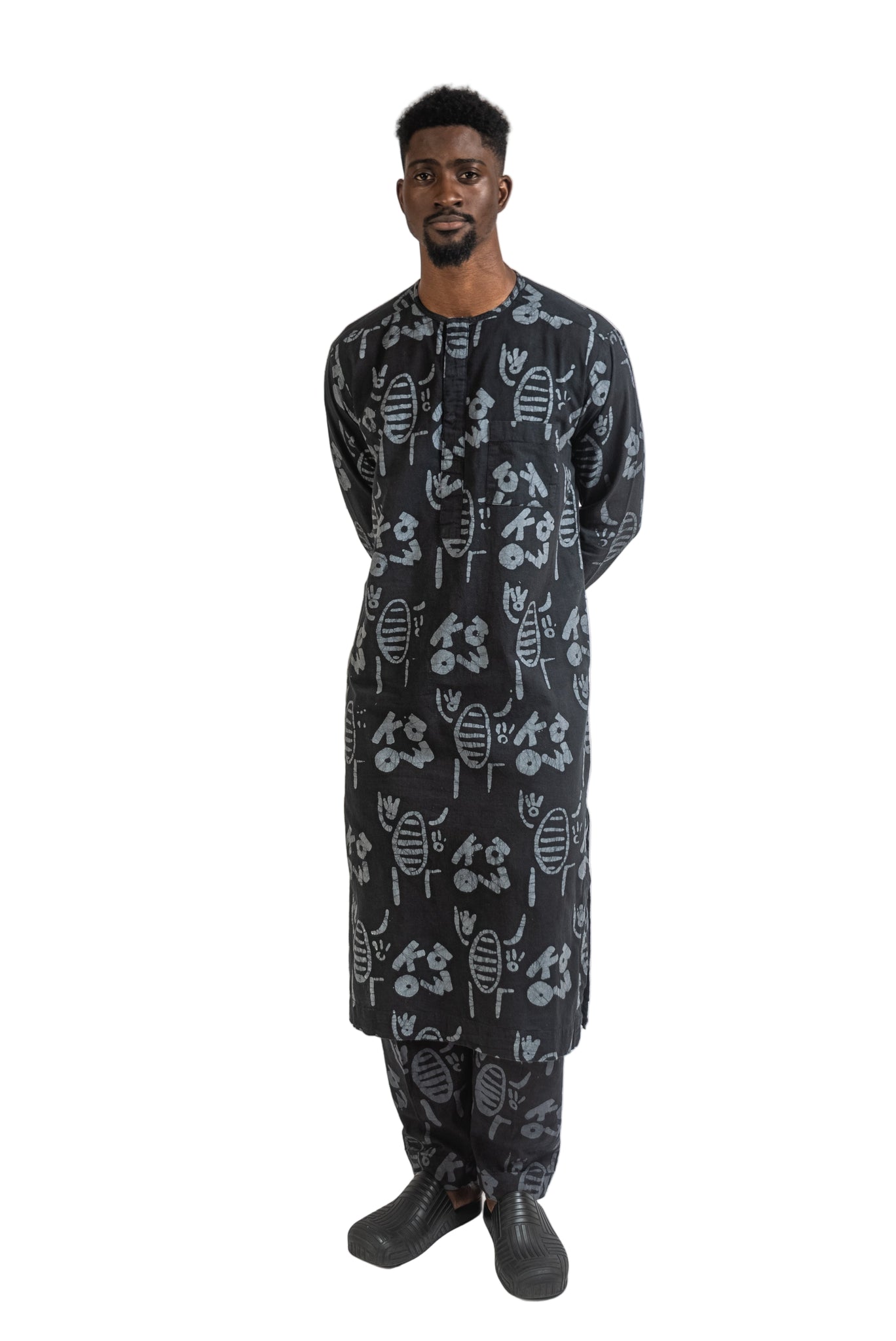 OTU Long Kaftan in Black and Grey
