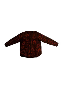 Long sleeve kowa collar shirt- Cacophony- brown and orange