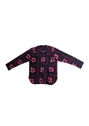 Long sleeve kowa collar shirt- Kilifi- Indigo and pink.