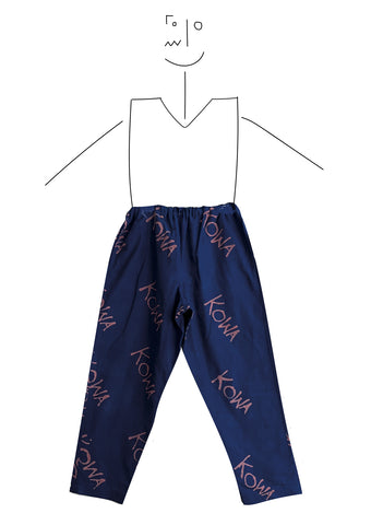 Trousers- Kowa font- blue and pink