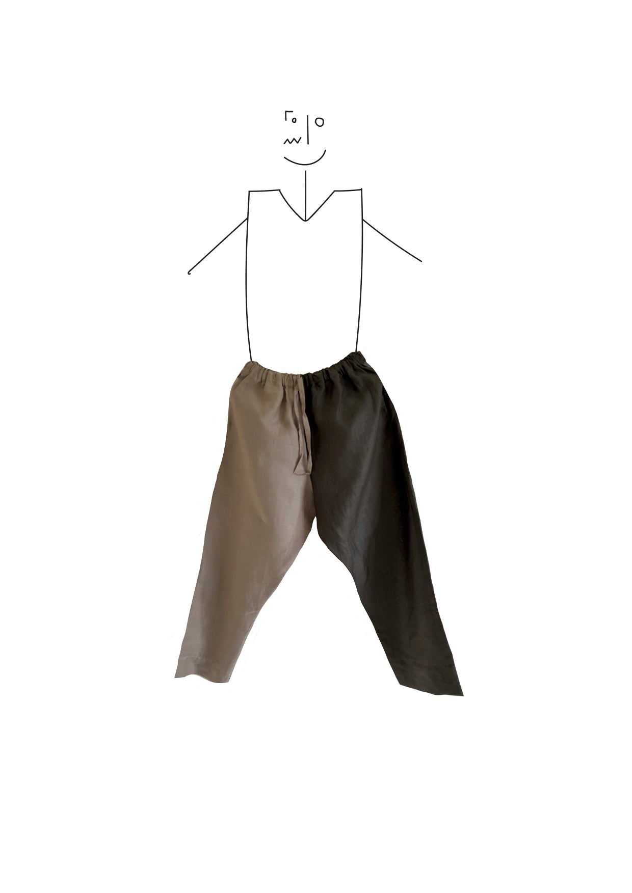 Trousers-half and half beige and green (linen)
